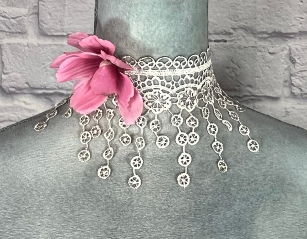 Handmade Avant Garde Floral Choker with Upcycled Vintage Lace & Lace Medallions